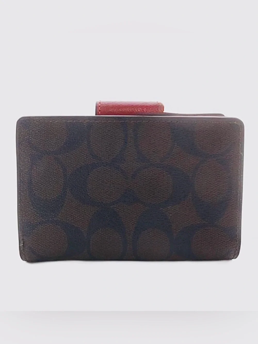 Coach Wallet Bi-Fold Signature canvas Leather L-Zip Brown Red C0082 - like New
